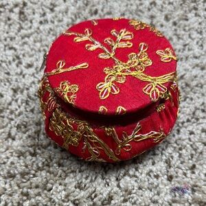 Red and Gold Embroidered Jewelry Box